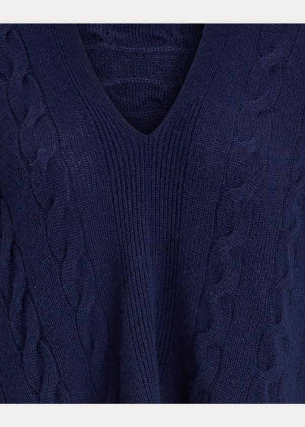 Ralph Lauren Cable-Knit Cashmere Poncho Tmavě Blankyt | GaIi8m0k