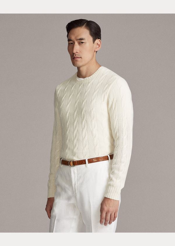 Ralph Lauren Cable-Knit Cashmere Svetrové Krém | 9jVRyyls