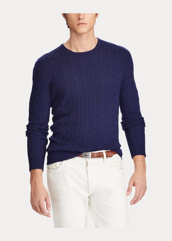 Ralph Lauren Cable-Knit Cashmere Svetrové Světle Tmavě Blankyt | fRfSnSn9