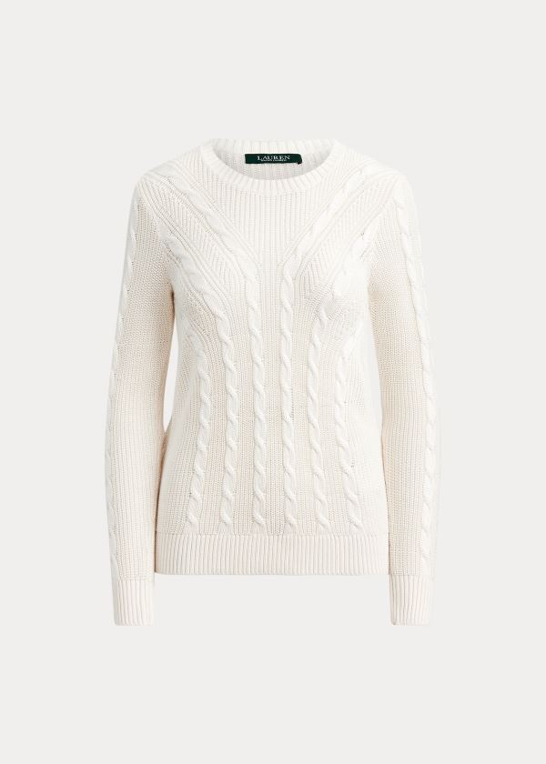 Ralph Lauren Cable-Knit Crewneck Svetrové Krém | IaX9sVtD