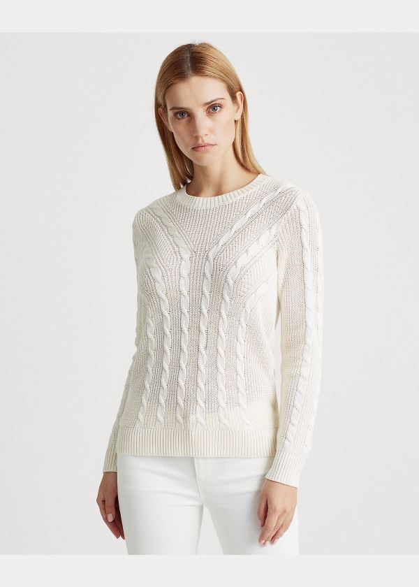 Ralph Lauren Cable-Knit Crewneck Svetrové Krém | IaX9sVtD