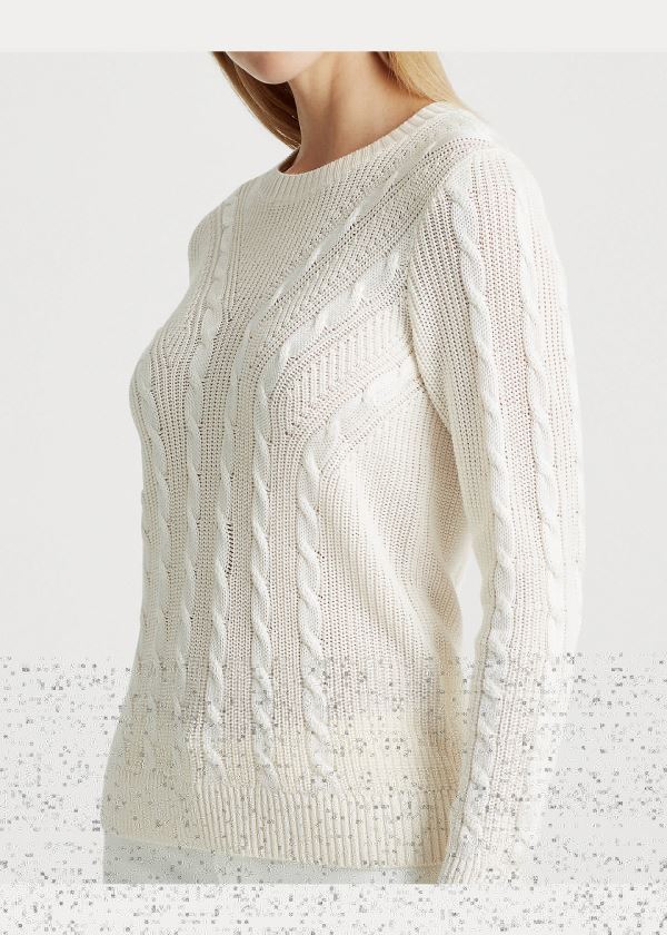 Ralph Lauren Cable-Knit Crewneck Svetrové Krém | IaX9sVtD