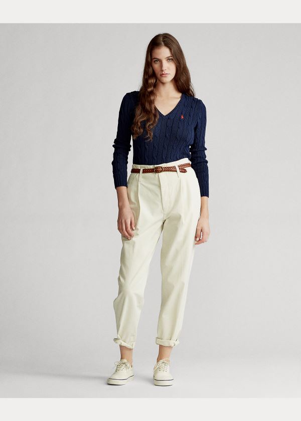 Ralph Lauren Cable-Knit V-Neck Svetrové Tmavě Blankyt | Apu67Ctj