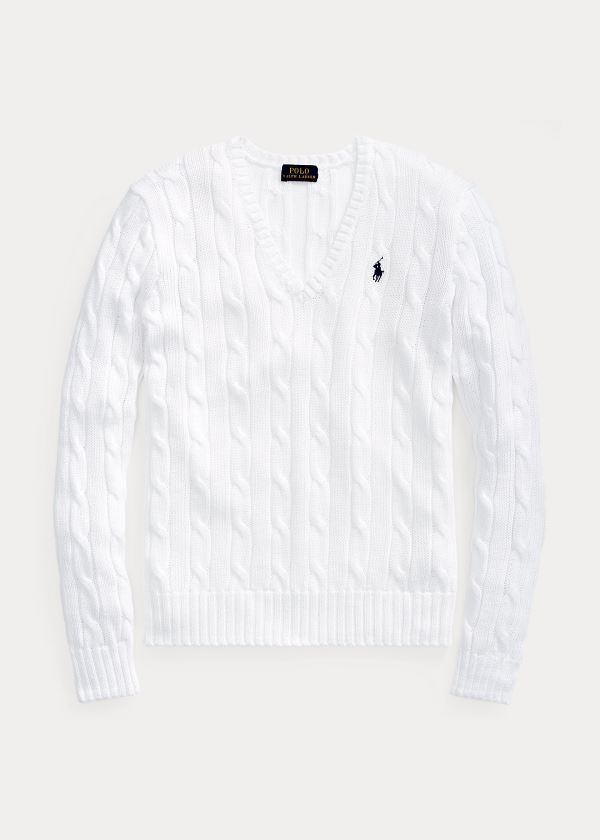 Ralph Lauren Cable-Knit V-Neck Svetrové Bílé | Pl9TUVNa