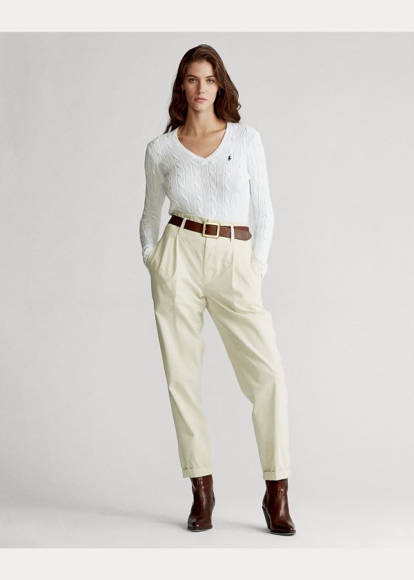Ralph Lauren Cable-Knit V-Neck Svetrové Bílé | Pl9TUVNa