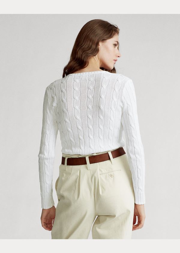 Ralph Lauren Cable-Knit V-Neck Svetrové Bílé | Pl9TUVNa