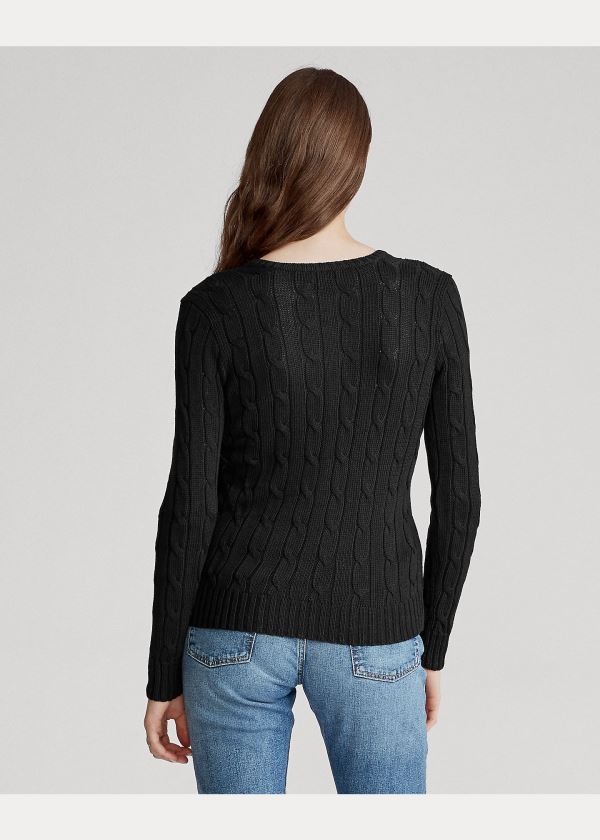 Ralph Lauren Cable-Knit V-Neck Svetrové Černé Bílé | gVPlU7Lx
