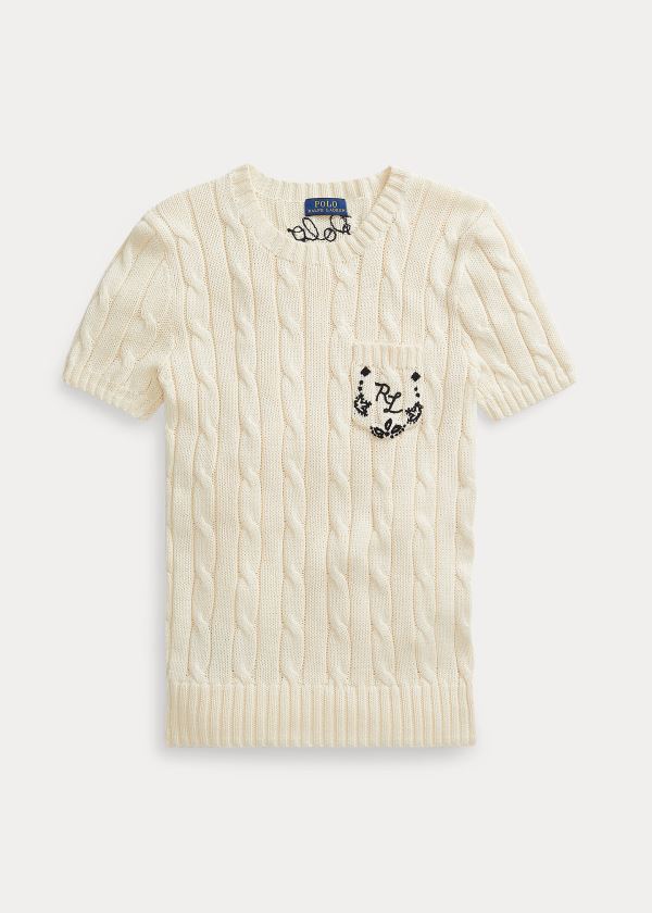Ralph Lauren Cable Krátké-Sleeve Svetrové Krém | jh9Y3kuw
