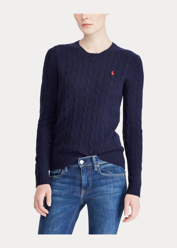 Ralph Lauren Cable Wool Crewneck Svetrové Tmavě Blankyt | MFM2gJx1
