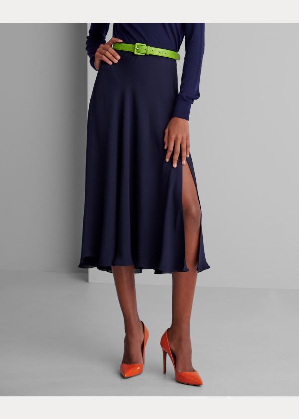 Ralph Lauren Cailyn Silk Skirt Tmavě Tmavě Blankyt | w0E0xXEI