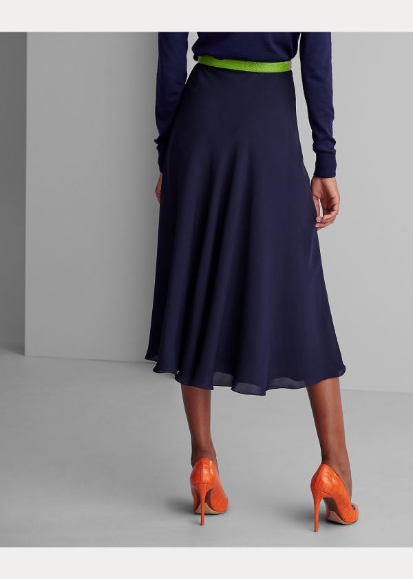 Ralph Lauren Cailyn Silk Skirt Tmavě Tmavě Blankyt | w0E0xXEI