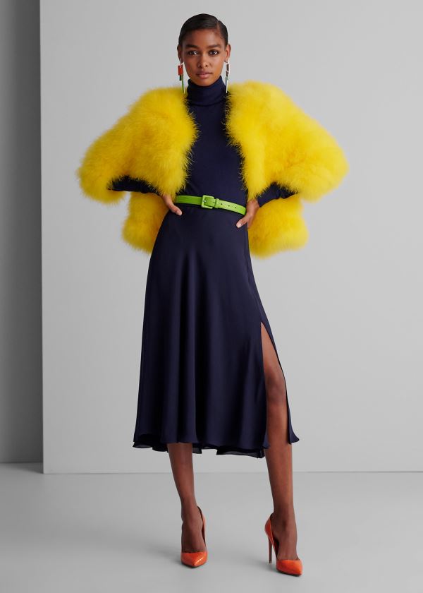 Ralph Lauren Cailyn Silk Skirt Tmavě Tmavě Blankyt | w0E0xXEI