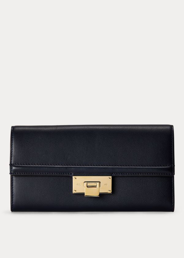 Ralph Lauren Calfskin Hinge-Lock Wallet Tmavě Blankyt | W7wKNjPc