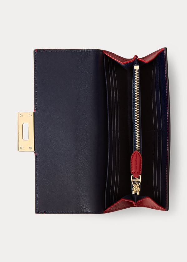 Ralph Lauren Calfskin Hinge-Lock Wallet Červené | fd0iaN8X