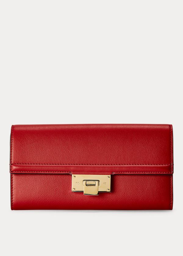 Ralph Lauren Calfskin Hinge-Lock Wallet Červené | fd0iaN8X