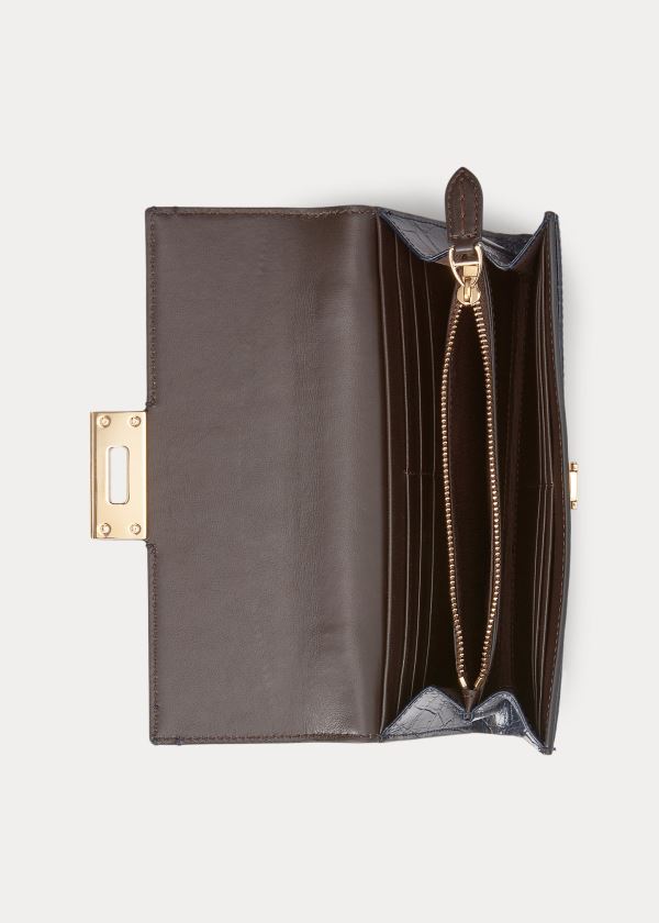 Ralph Lauren Calfskin Hinge-Lock Wallet Tmavě Blankyt | iyFzhM4O