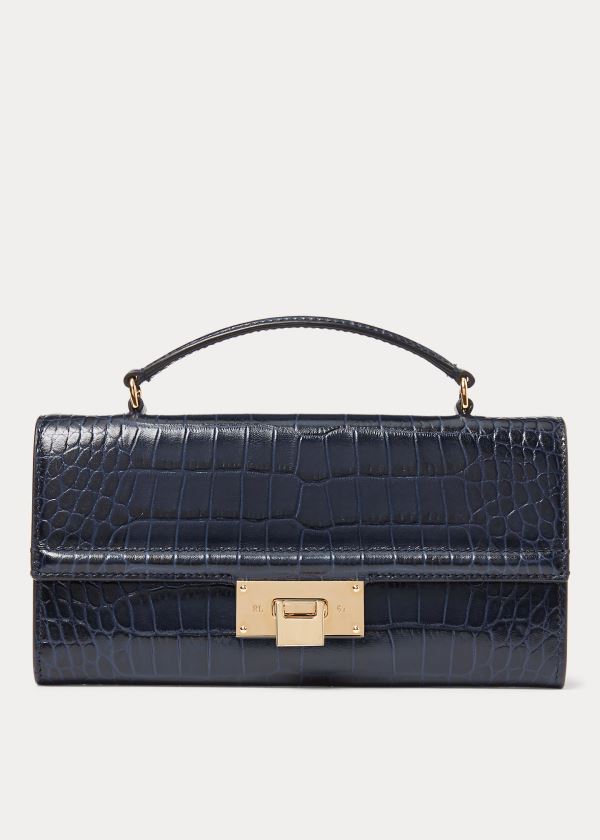 Ralph Lauren Calfskin Hinge-Lock Wallet Tmavě Blankyt | iyFzhM4O