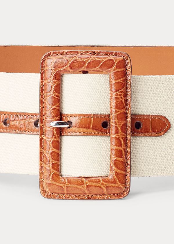 Ralph Lauren Calfskin-Trim Platene Belt Hnědé Krém | TzKGCrUI