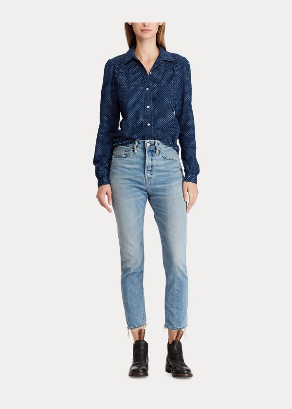 Ralph Lauren Calico-Print Blouse Indigo | rLRBlb37