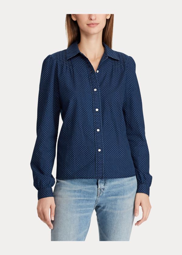 Ralph Lauren Calico-Print Blouse Indigo | rLRBlb37