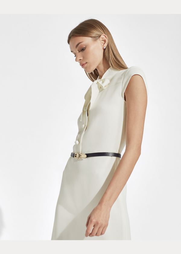 Ralph Lauren Carlisle Crepe Cady Day Šaty Krém | rWbZfaPr
