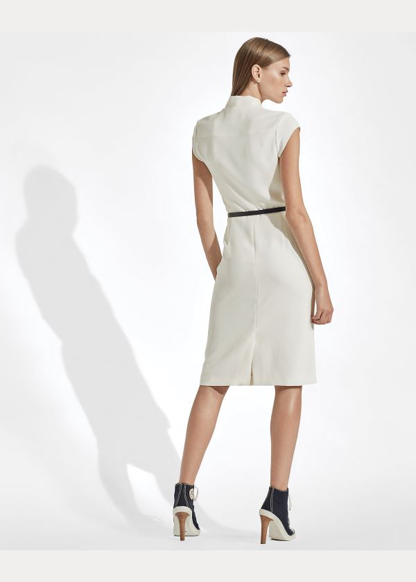 Ralph Lauren Carlisle Crepe Cady Day Šaty Krém | rWbZfaPr