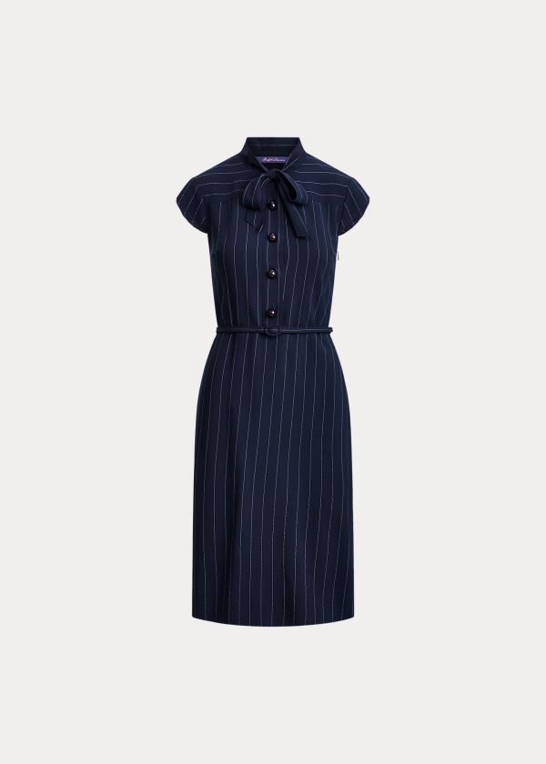 Ralph Lauren Carlisle Wool Twill Day Šaty Tmavě Blankyt Krém | ZNgDpANM