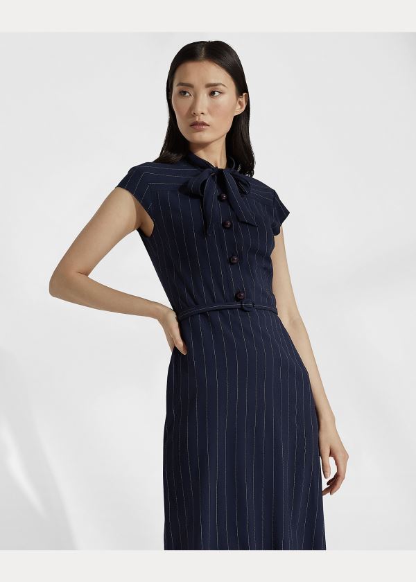 Ralph Lauren Carlisle Wool Twill Day Šaty Tmavě Blankyt Krém | ZNgDpANM