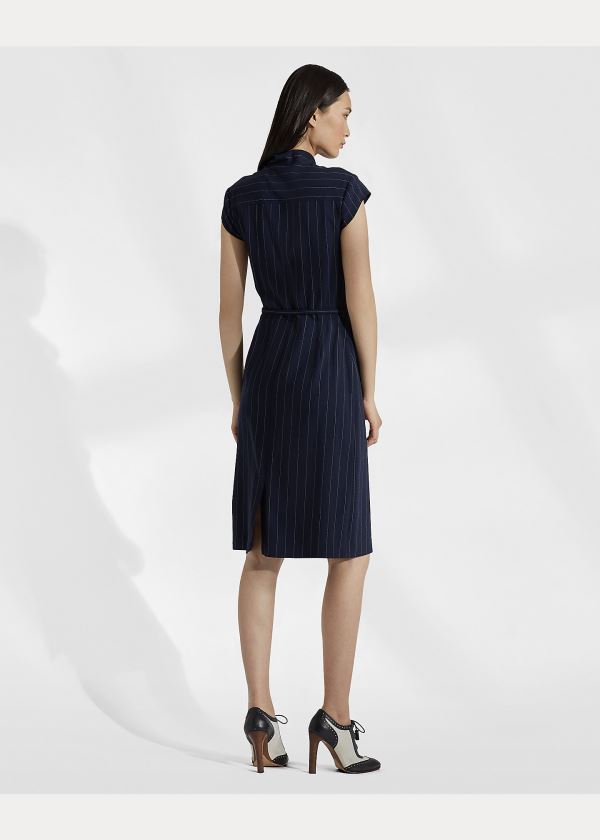 Ralph Lauren Carlisle Wool Twill Day Šaty Tmavě Blankyt Krém | ZNgDpANM