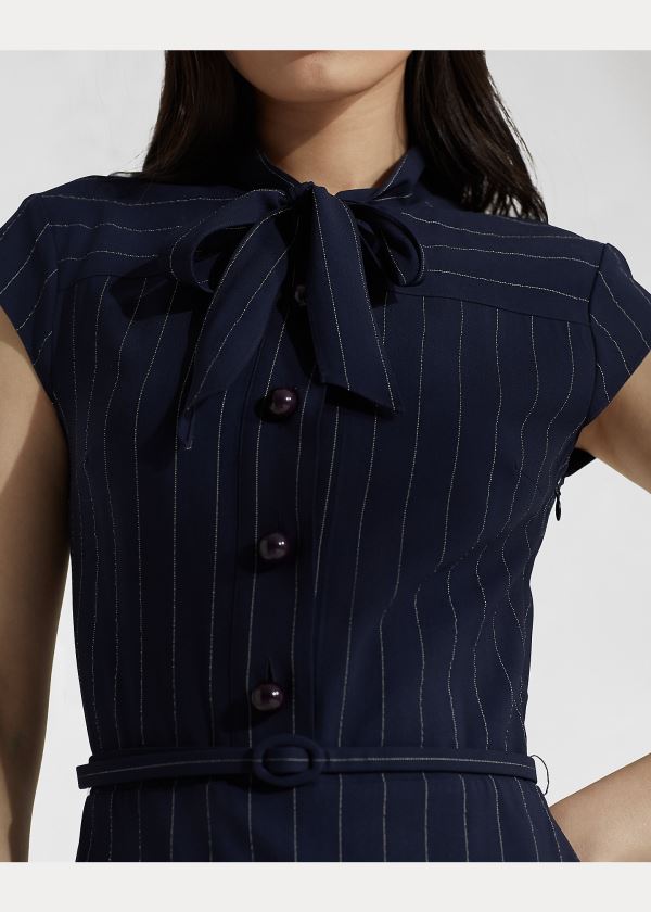 Ralph Lauren Carlisle Wool Twill Day Šaty Tmavě Blankyt Krém | ZNgDpANM