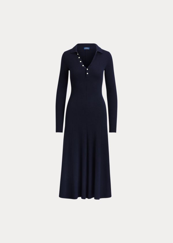 Ralph Lauren Cashmere A-Line Šaty Tmavě Blankyt | X23V3ZpH