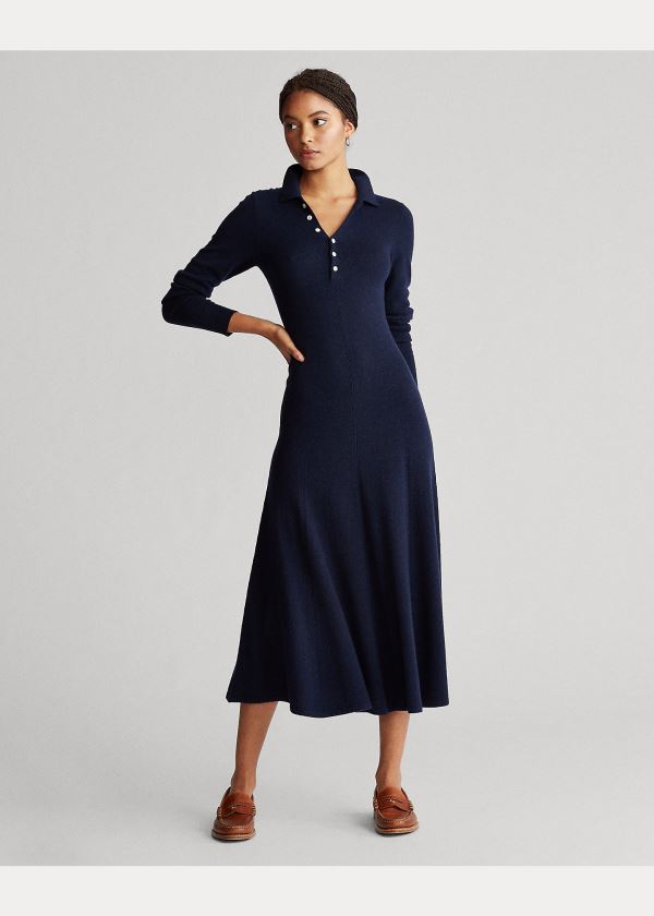 Ralph Lauren Cashmere A-Line Šaty Tmavě Blankyt | X23V3ZpH