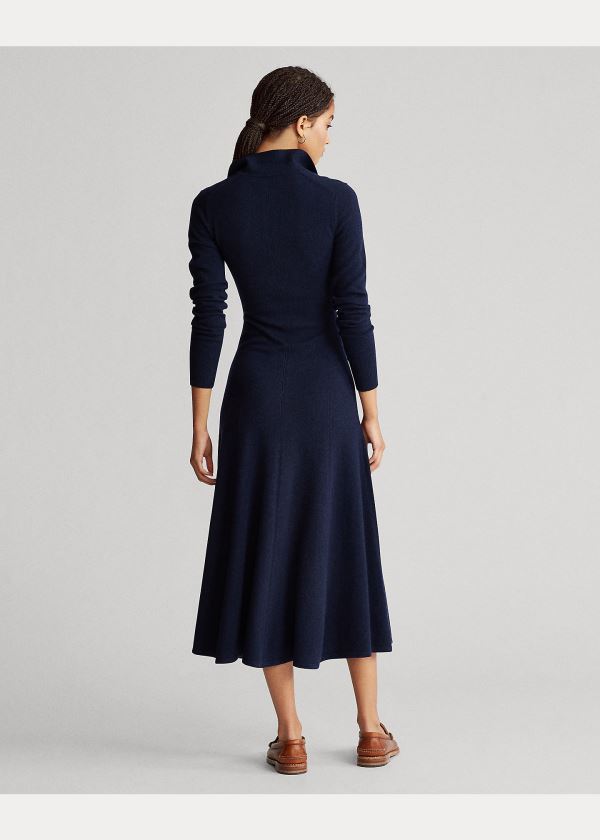 Ralph Lauren Cashmere A-Line Šaty Tmavě Blankyt | X23V3ZpH