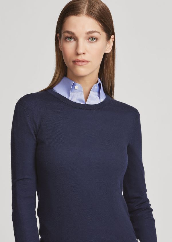 Ralph Lauren Cashmere Crewneck Svetrové Tmavě Blankyt | Ye2VLuz9