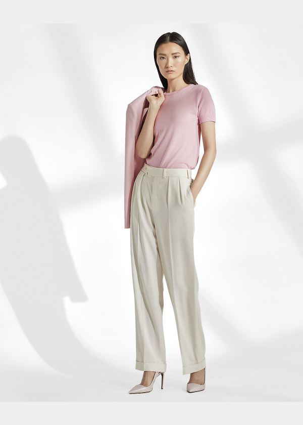 Ralph Lauren Cashmere Krátké-Sleeve Svetrové Růžové | A6dpYAZz