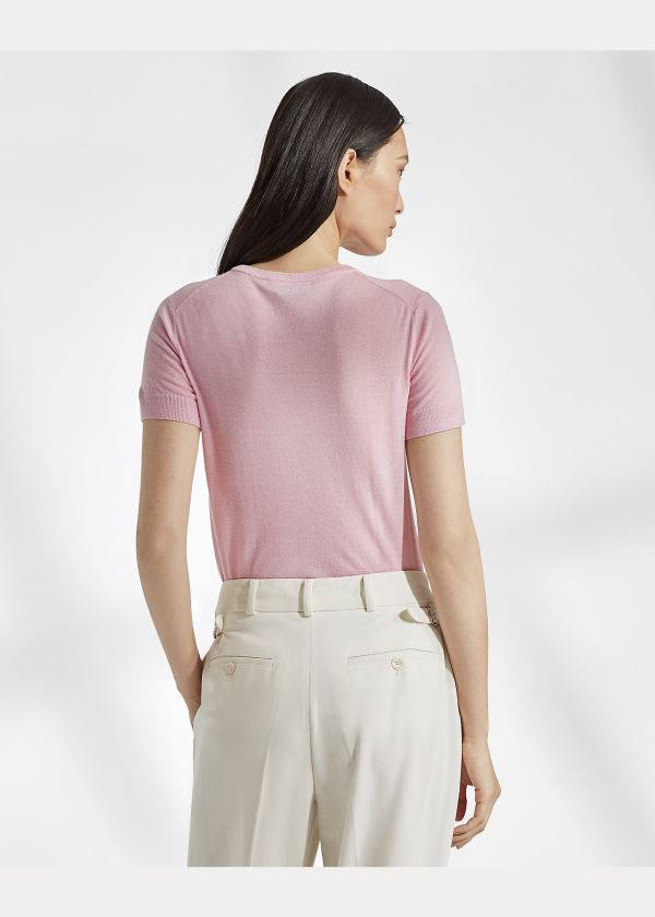 Ralph Lauren Cashmere Krátké-Sleeve Svetrové Růžové | A6dpYAZz