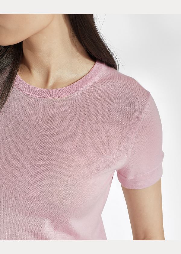 Ralph Lauren Cashmere Krátké-Sleeve Svetrové Růžové | A6dpYAZz
