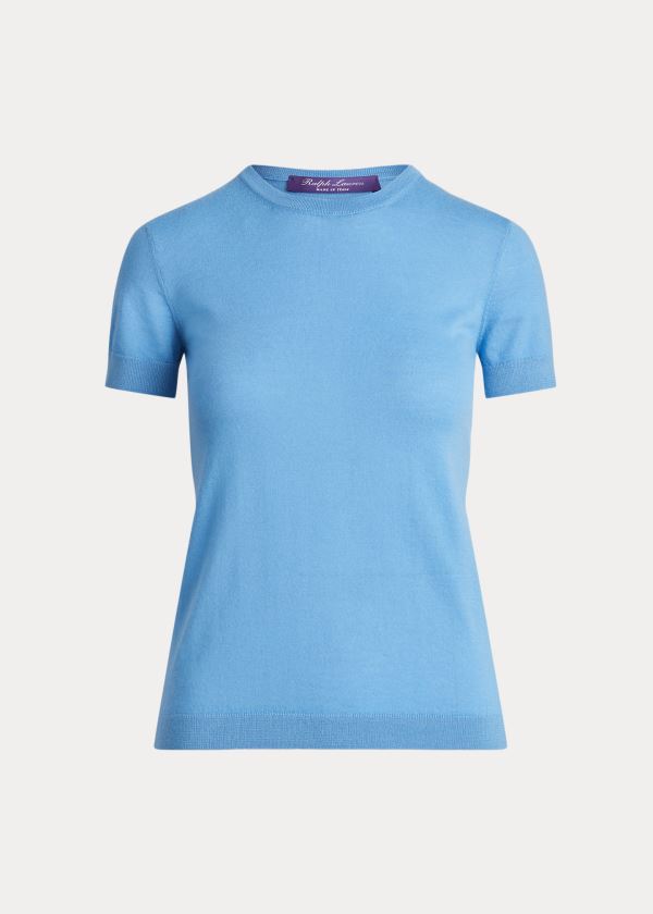 Ralph Lauren Cashmere Krátké-Sleeve Svetrové Blankyt | LrgNvn7J