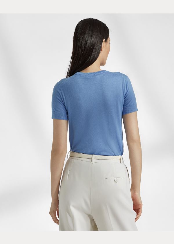 Ralph Lauren Cashmere Krátké-Sleeve Svetrové Blankyt | LrgNvn7J