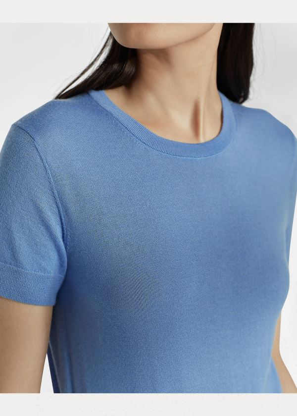 Ralph Lauren Cashmere Krátké-Sleeve Svetrové Blankyt | LrgNvn7J