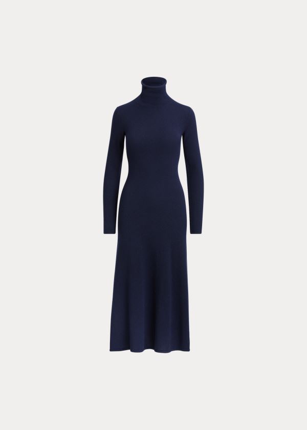 Ralph Lauren Cashmere Turtleneck Šaty Tmavě Blankyt | CKag6iGx