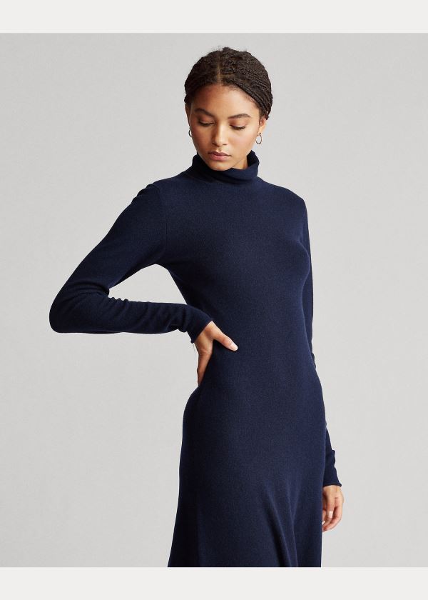 Ralph Lauren Cashmere Turtleneck Šaty Tmavě Blankyt | CKag6iGx
