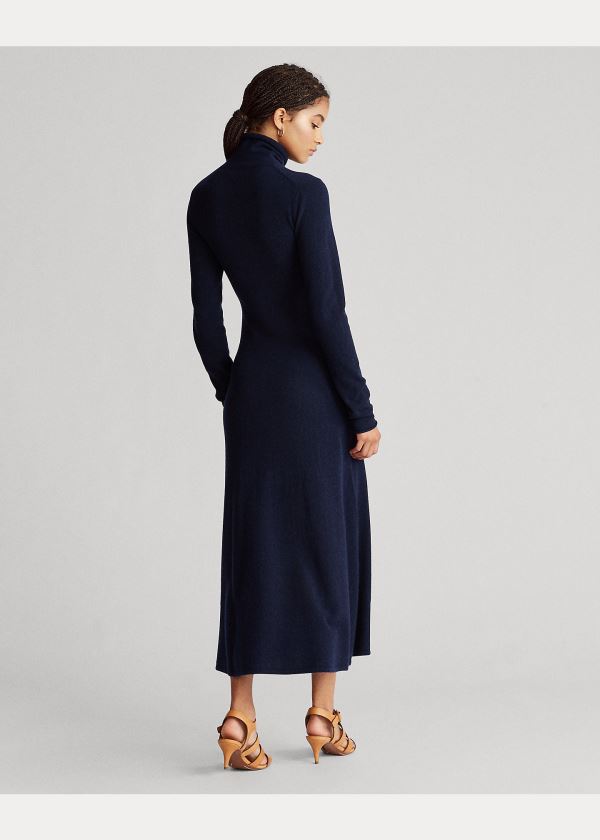 Ralph Lauren Cashmere Turtleneck Šaty Tmavě Blankyt | CKag6iGx