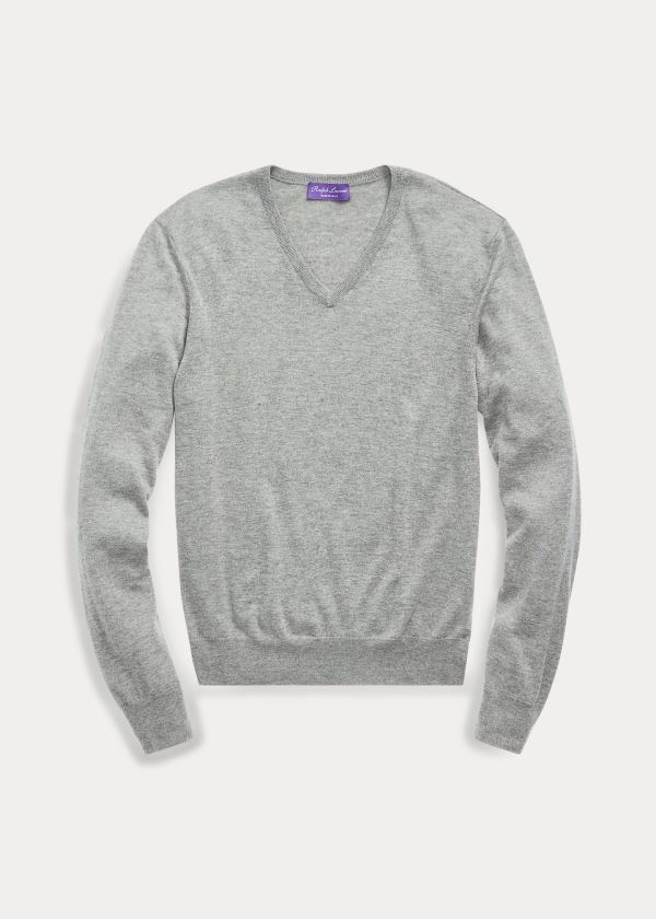 Ralph Lauren Cashmere V-Neck Svetrové Světle Šedé | UKyPXwSy