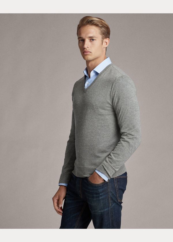 Ralph Lauren Cashmere V-Neck Svetrové Světle Šedé | UKyPXwSy