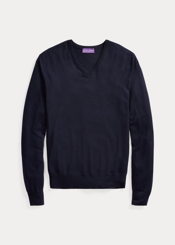Ralph Lauren Cashmere V-Neck Svetrové Tmavě Blankyt | OfZOiPo0