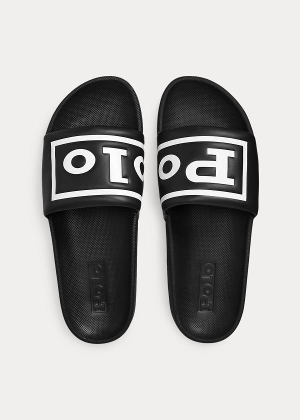 Ralph Lauren Cayson Polo Pantofle Sandal Černé Bílé | P28YHXq4