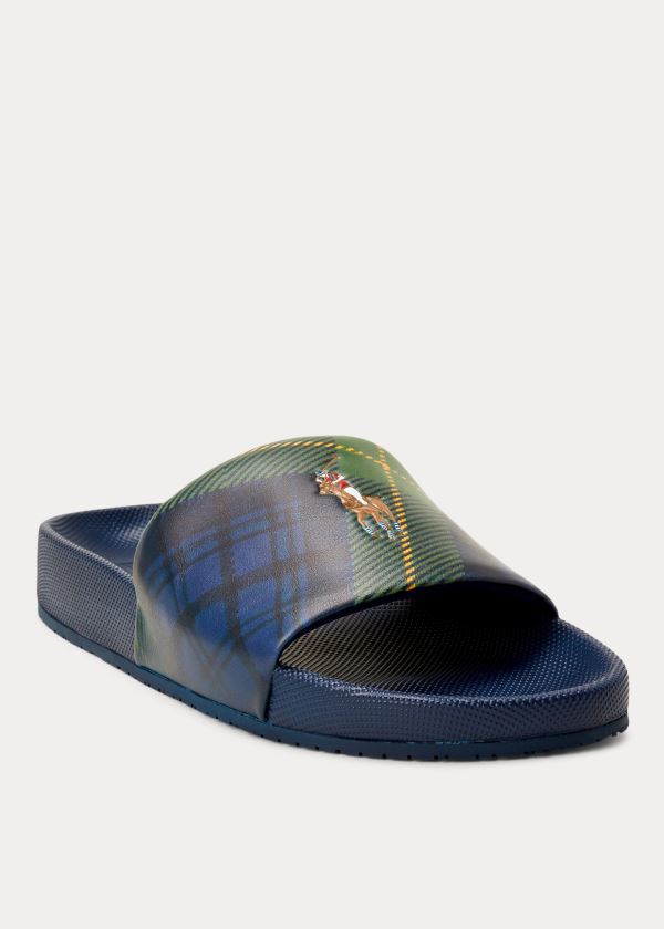 Ralph Lauren Cayson Tartan Pantofle Sandal Tmavě Blankyt Hnědé | fM5SwFQO
