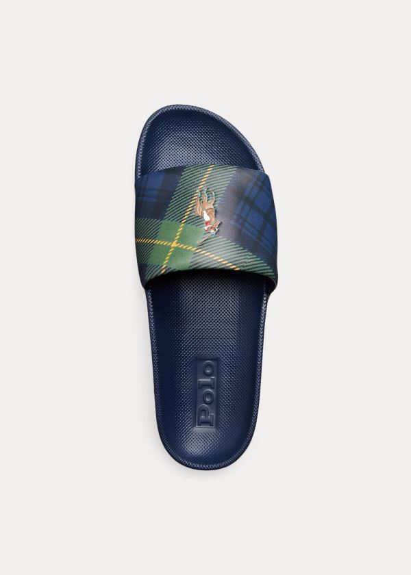 Ralph Lauren Cayson Tartan Pantofle Sandal Tmavě Blankyt Hnědé | fM5SwFQO