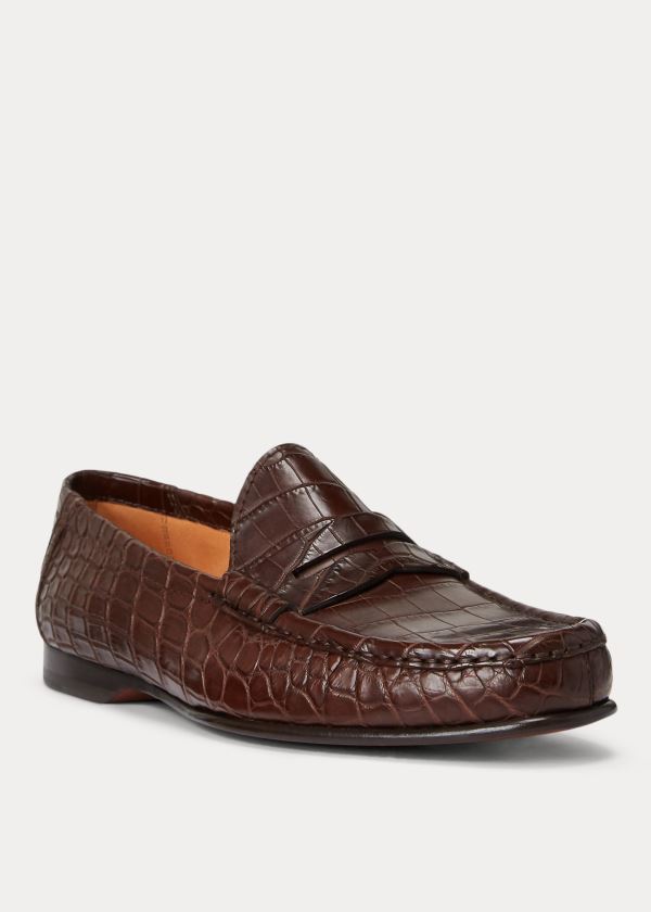 Ralph Lauren Chalmers Crocodile Loafer Tmavě Hnědé | gsaBOI1o